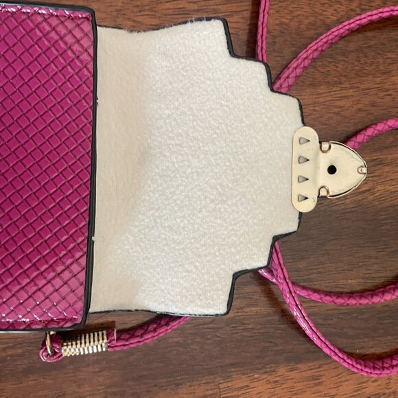 Pink, Black Faux Leather Diamond Pattern Crossbody Mini Bag Purse Girls 6.5" x 4 - Picture 3 of 5